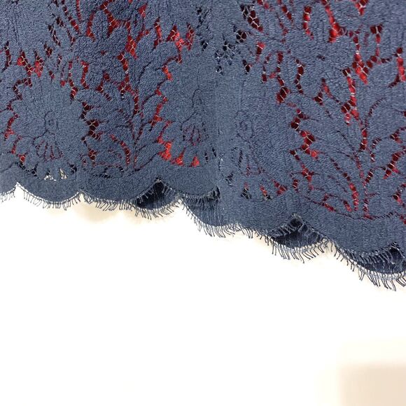 Algo Dress Dress Navy Blue Red Lace Overlay Sleeveless Wool Silk Blend Size P - Picture 8 of 16